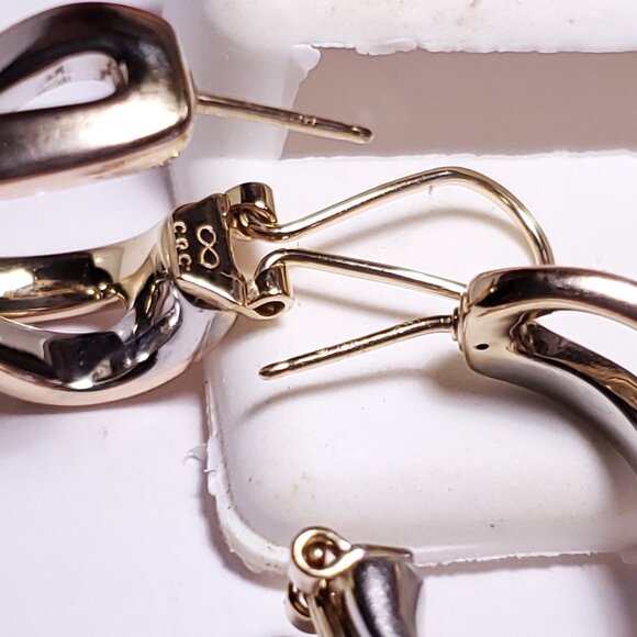 Estate Crossover 2Bar 14Kt 2Tone Omega Back 3/4" Diameter Hoop Earrings #23143 - Picture 5 of 5